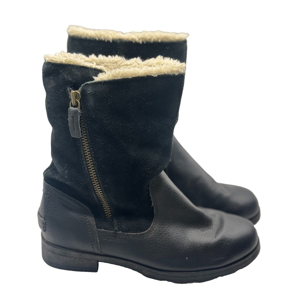 SOREL Emelie Waterproof Faux Fur Lined Girls Black Suede Boots size 4